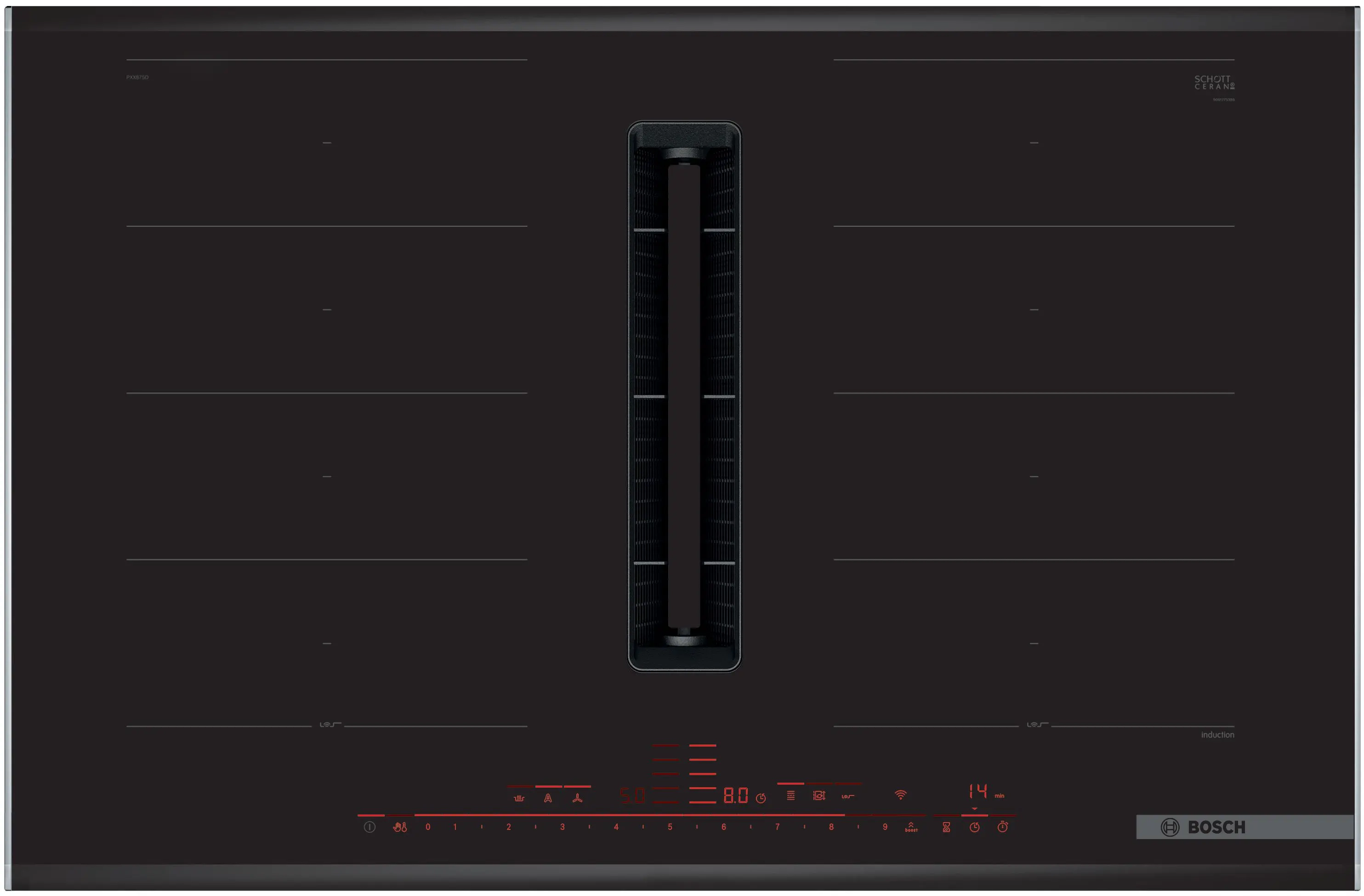 BOSCH Series 8 Induction hob with integrated ventilation system 80 cm surface mount with frame PXX875D67E