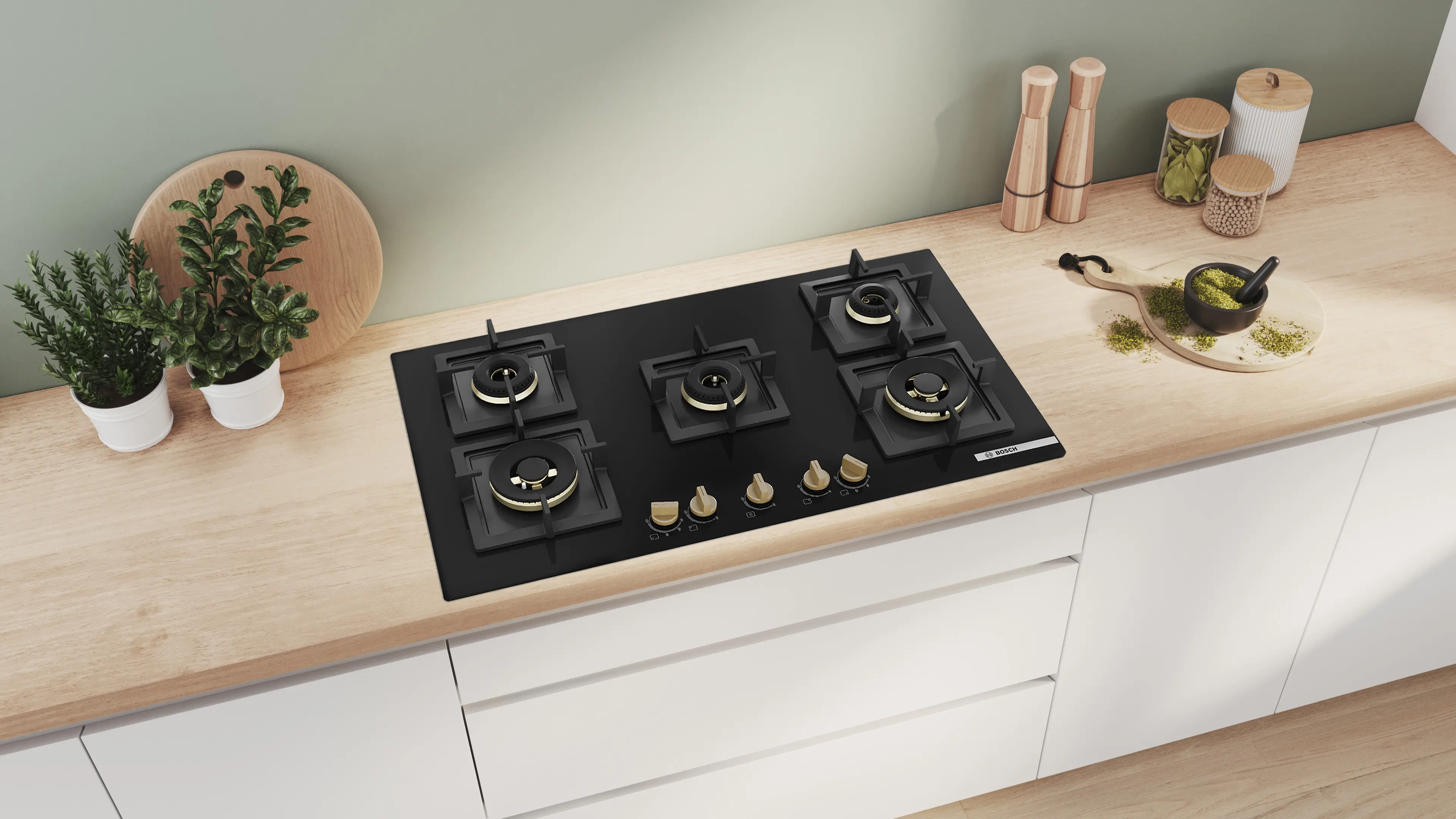 BOSCH Series 6 Gas hob 90 cm Tempered glass, Black PNV9B6G20I